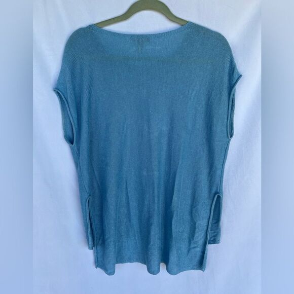Elieen Fisher 100% Organic Linen Blue Sleeveless Knitted Top Open Sides XS - Picture 5 of 5